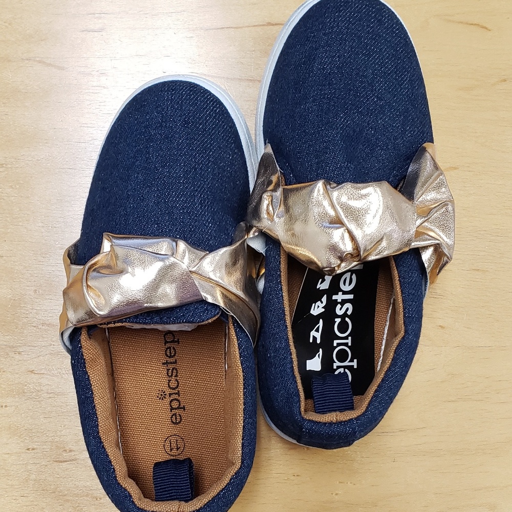 Denim with Rose Gold Bow Sneakers- Babies/Toddlers